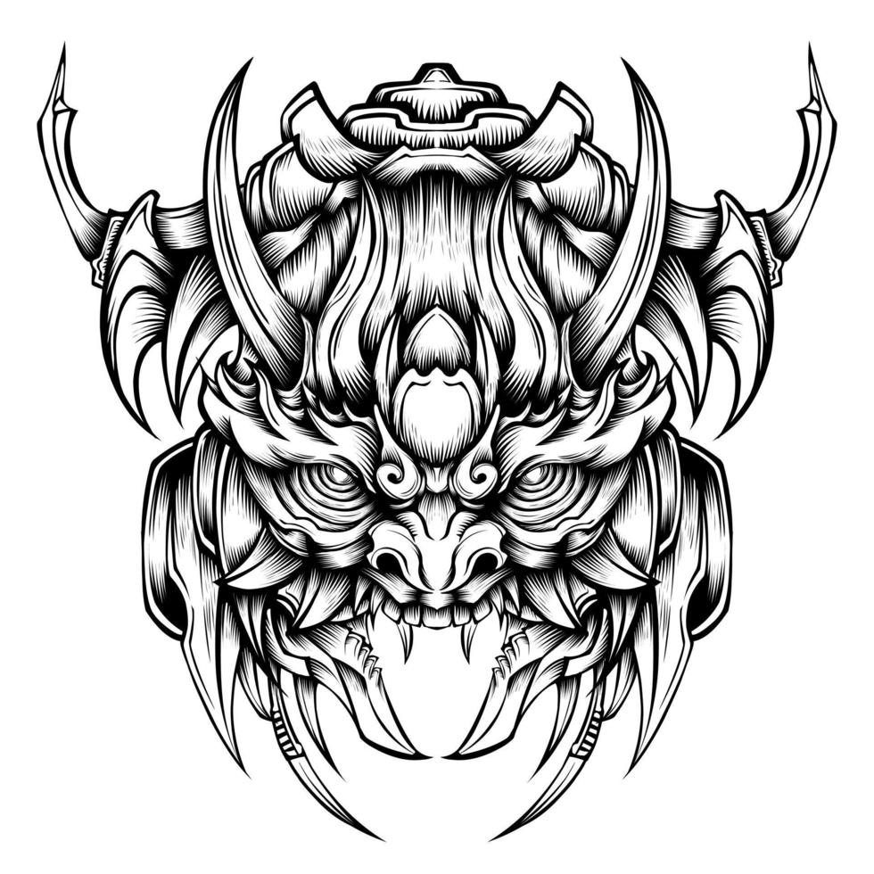 Tribal tattoo oni mask illustration vector design