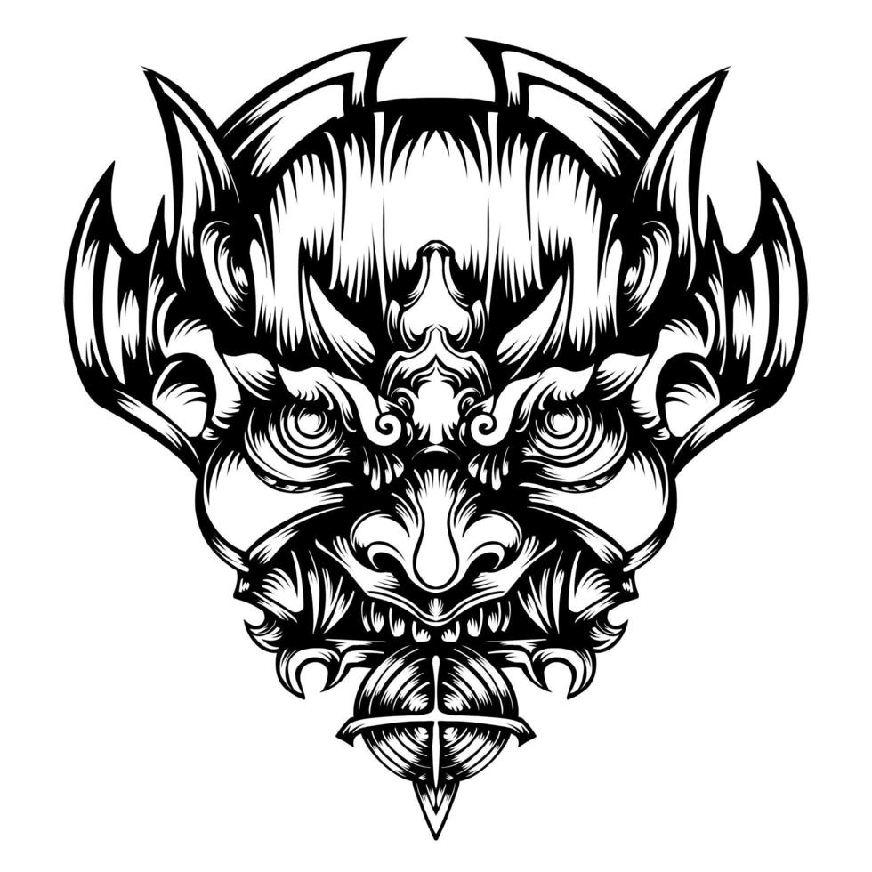 Tribal tattoo oni mask hand drawn vector