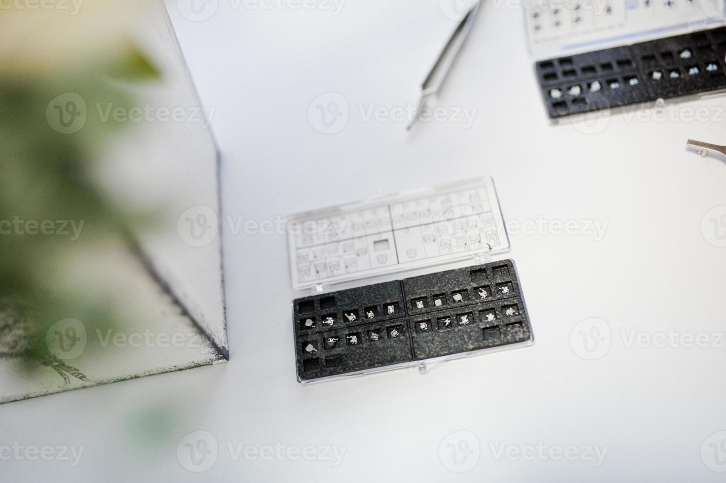 System of dental brackets at dentist office. photo