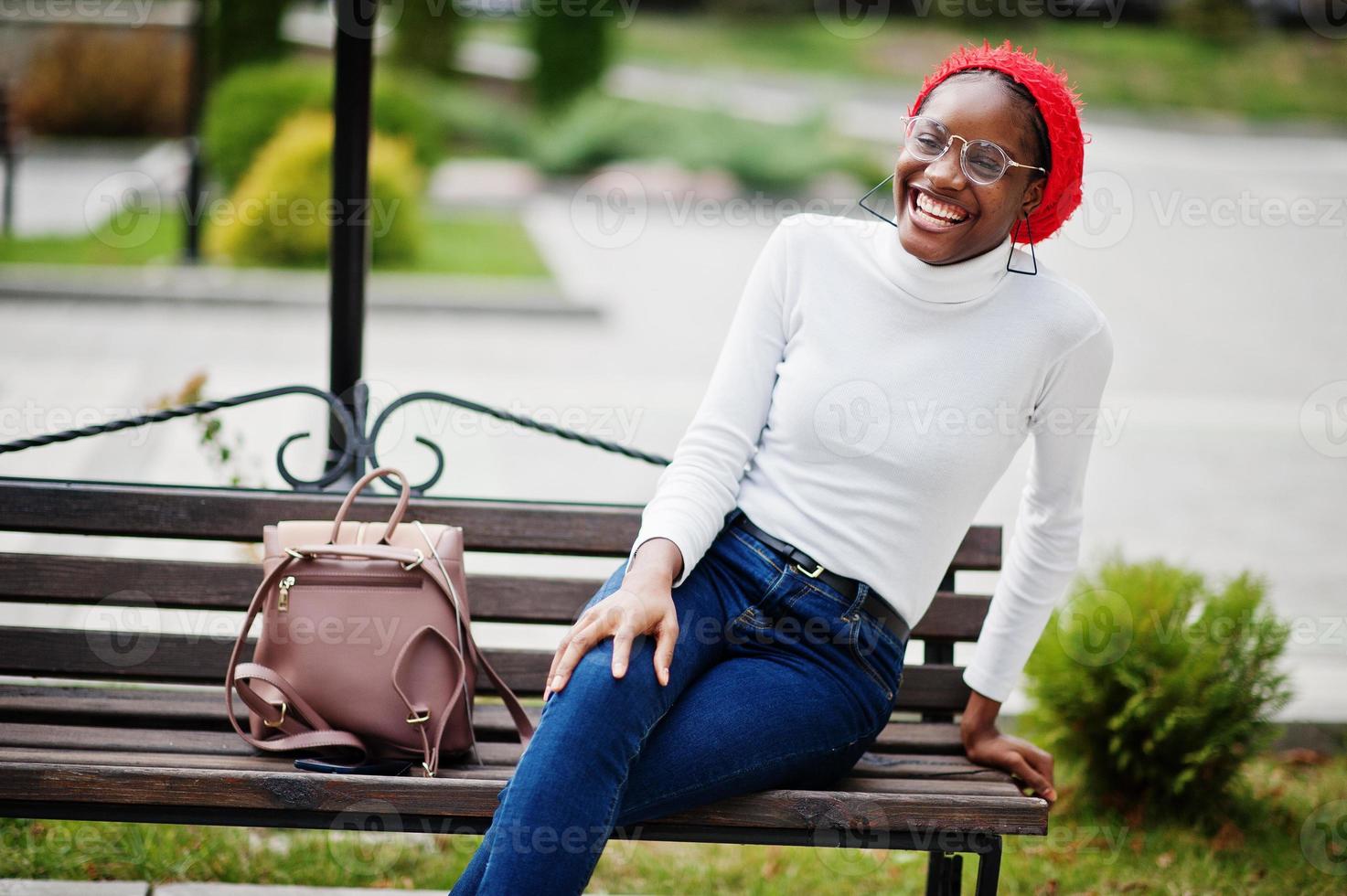 Young modern fashionable, attractive, tall and slim african muslim woman in hijab or turban head scarf posed. photo