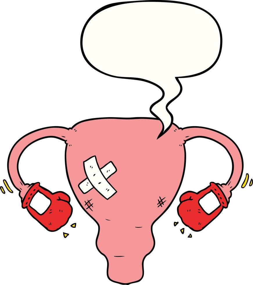 cartoon beat up uterus and boxing gloves and speech bubble vector