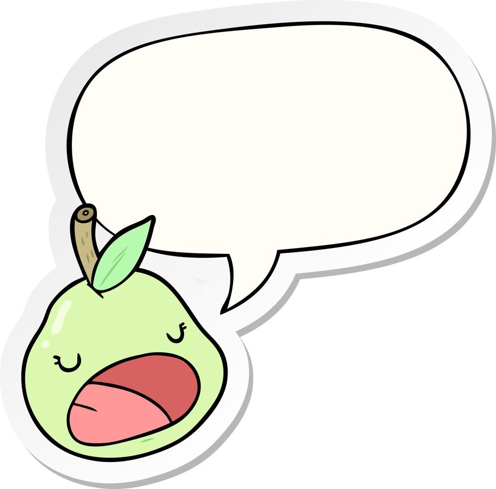 cute cartoon pear and speech bubble sticker vector