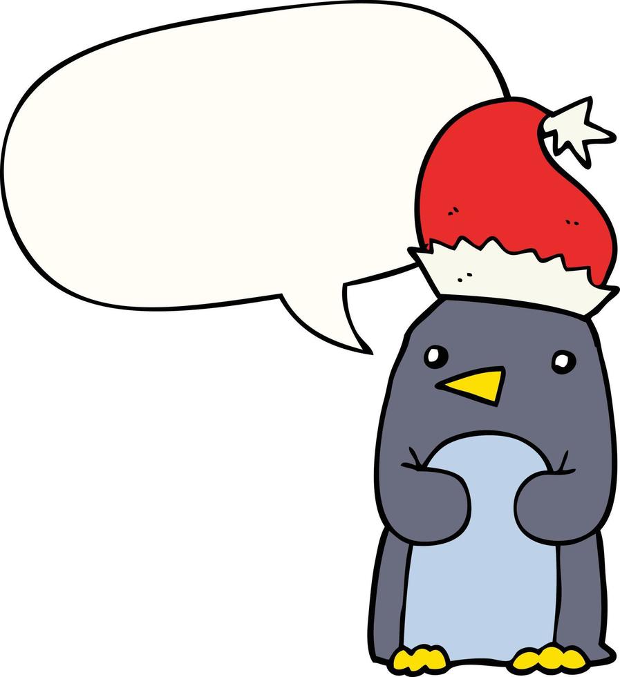 lindo pingüino de navidad y bocadillo de diálogo vector