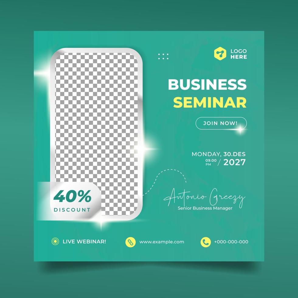 folleto de seminario de negocios verde moderno o banner de redes sociales vector