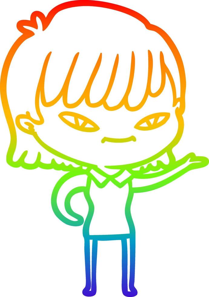 rainbow gradient line drawing cartoon woman vector