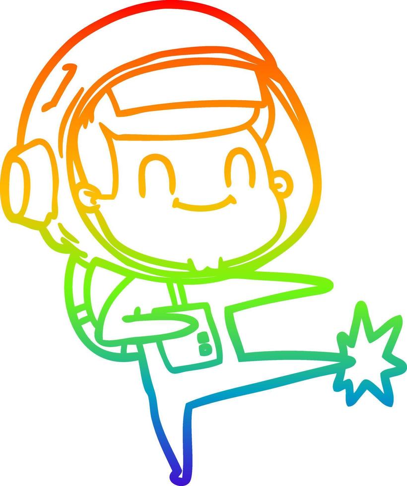 rainbow gradient line drawing happy cartoon astronaut vector