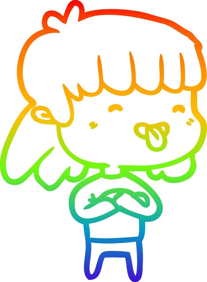 rainbow gradient line drawing girl sticking out tongue vector