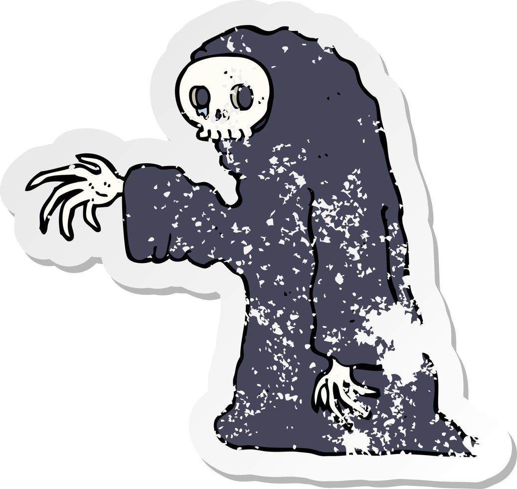 retro distressed sticker of a cartoon spooky halloween costume vector