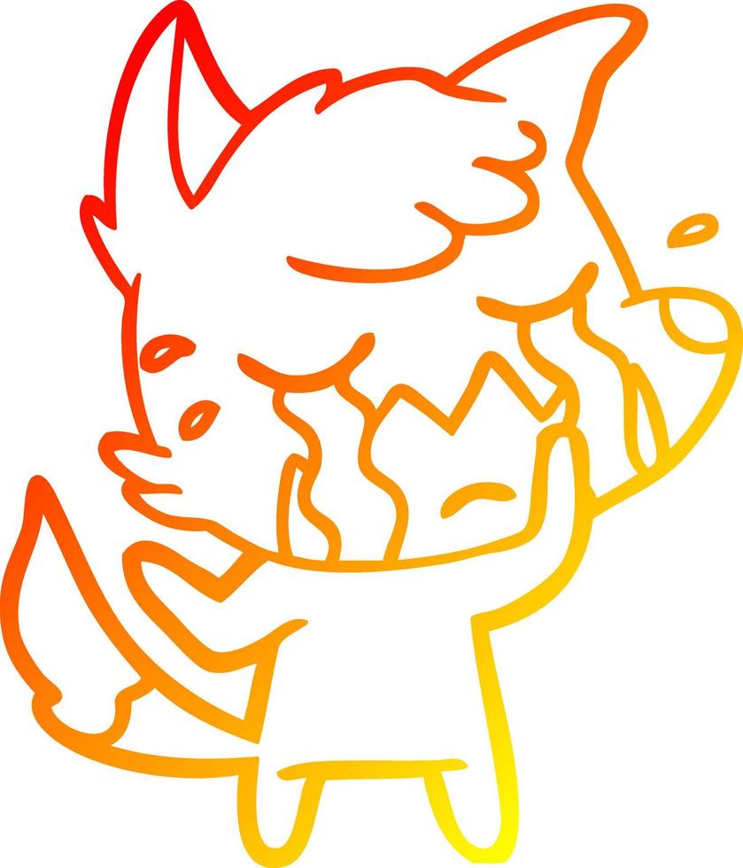 warm gradient line drawing crying fox cartoon vector