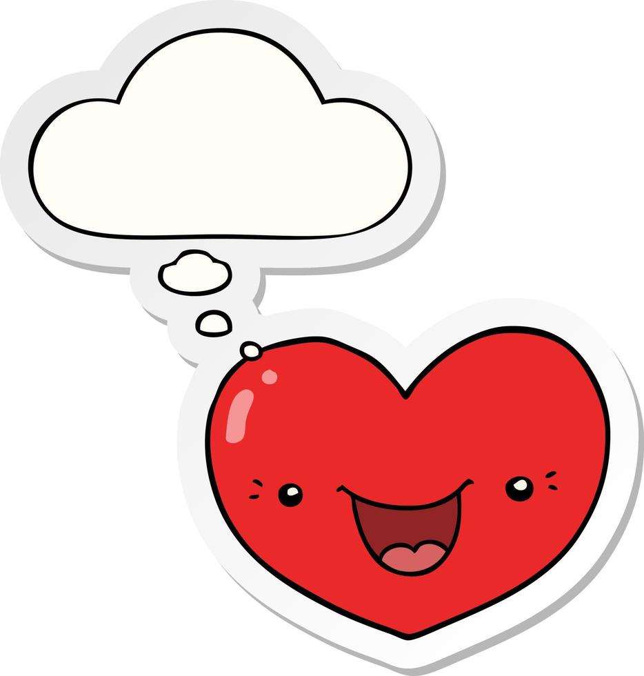 cartoon love heart character and thought bubble as a printed sticker vector