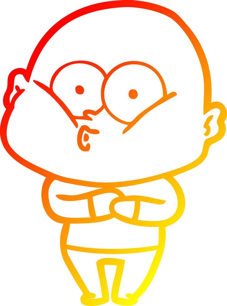 warm gradient line drawing cartoon bald man staring vector