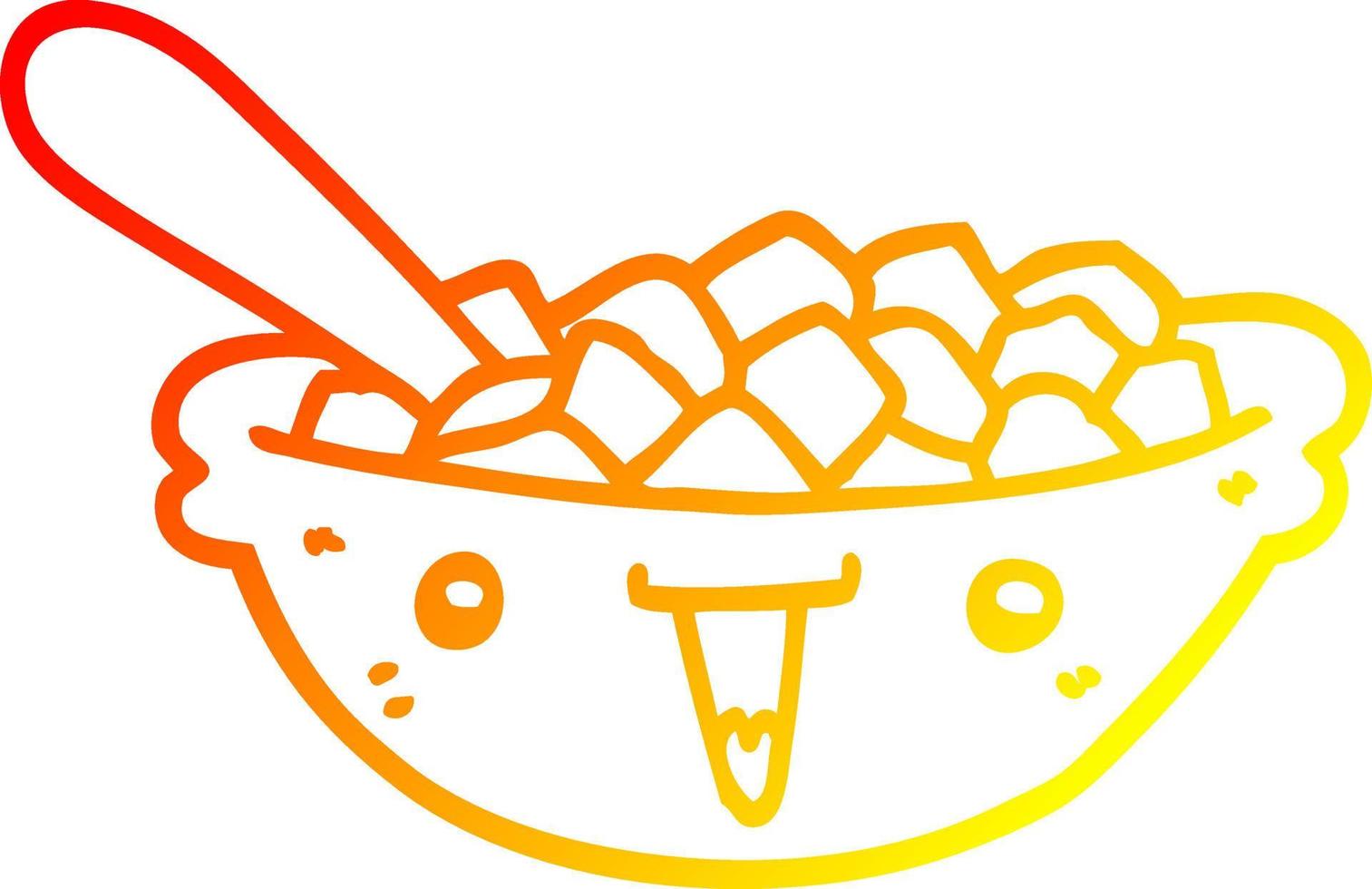 warm gradient line drawing cute cartoon bowl of cereal vector