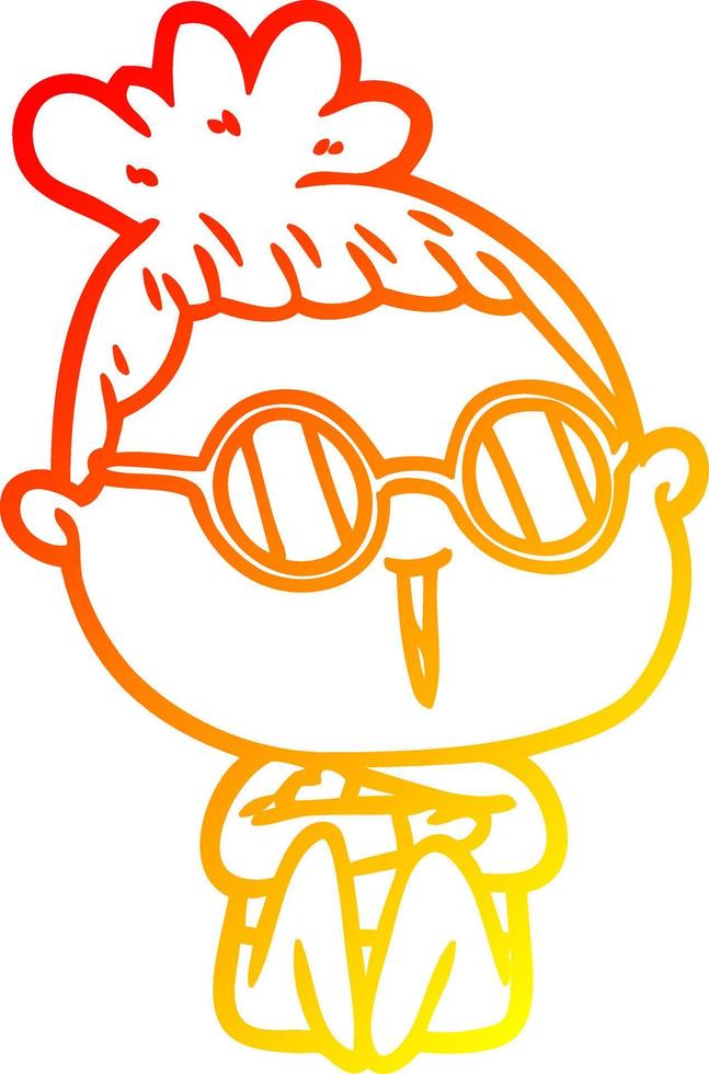 warm gradient line drawing cartoon woman wearing spectacles vector