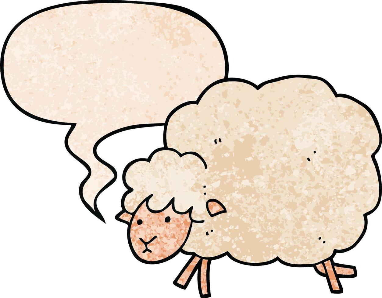 cartoon sheep and speech bubble in retro texture style vector