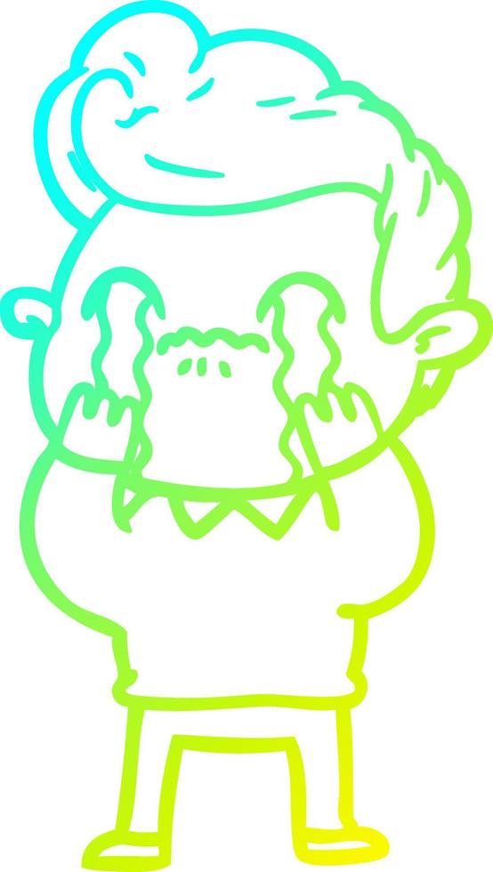 cold gradient line drawing cartoon man crying vector