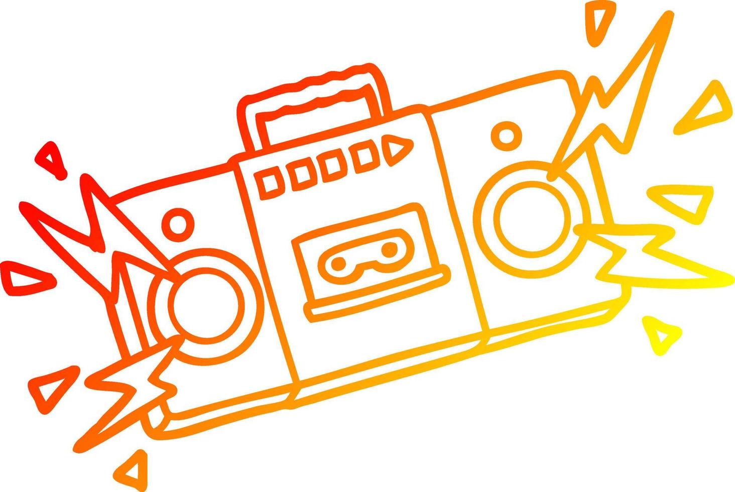 warm gradient line drawing retro cartoon tape cassette player blasting out old rock tunes vector