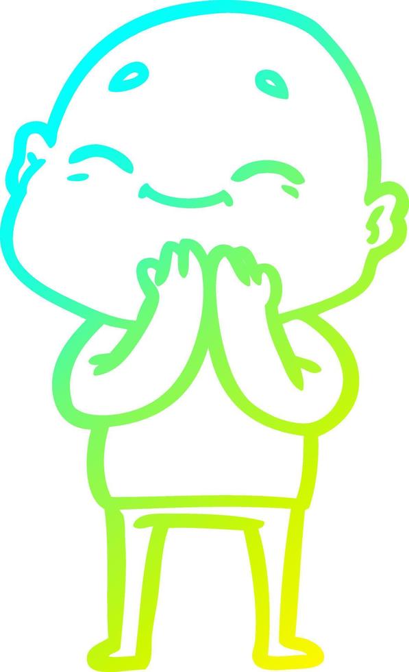cold gradient line drawing happy cartoon bald man vector