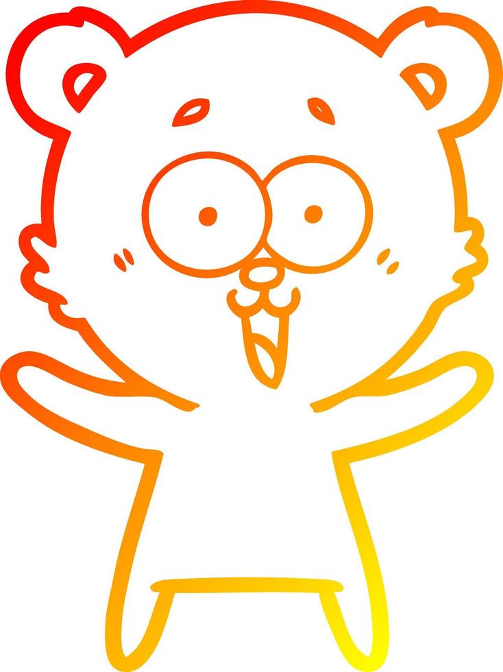 dibujo de línea de gradiente cálido riendo dibujos animados de oso de peluche vector