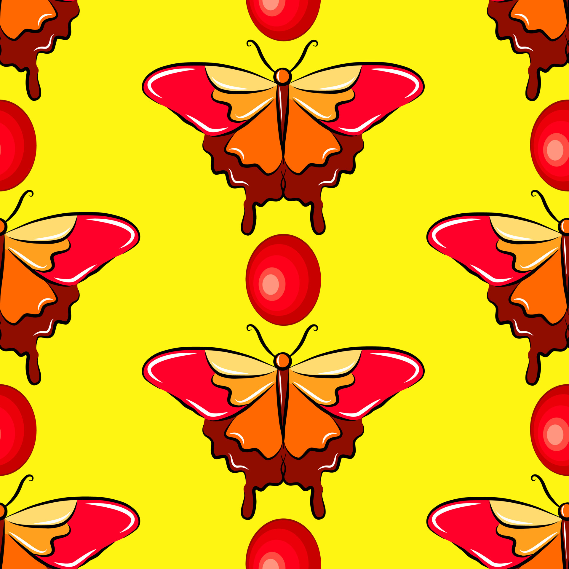 Cartoon yellow and red butterfly colorful seamless pattern. Natural vector  fabric print template. Beautiful insect, spread wings wallpaper. 10502416  Vector Art at Vecteezy
