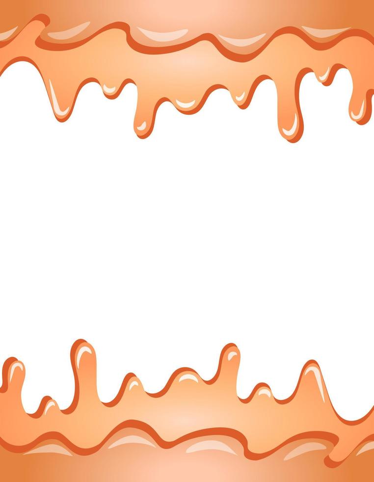 Realistic cartoon cream cheese melted border. Colorful sweet food frame isolated on white background vector illustration. Milk chocolate.