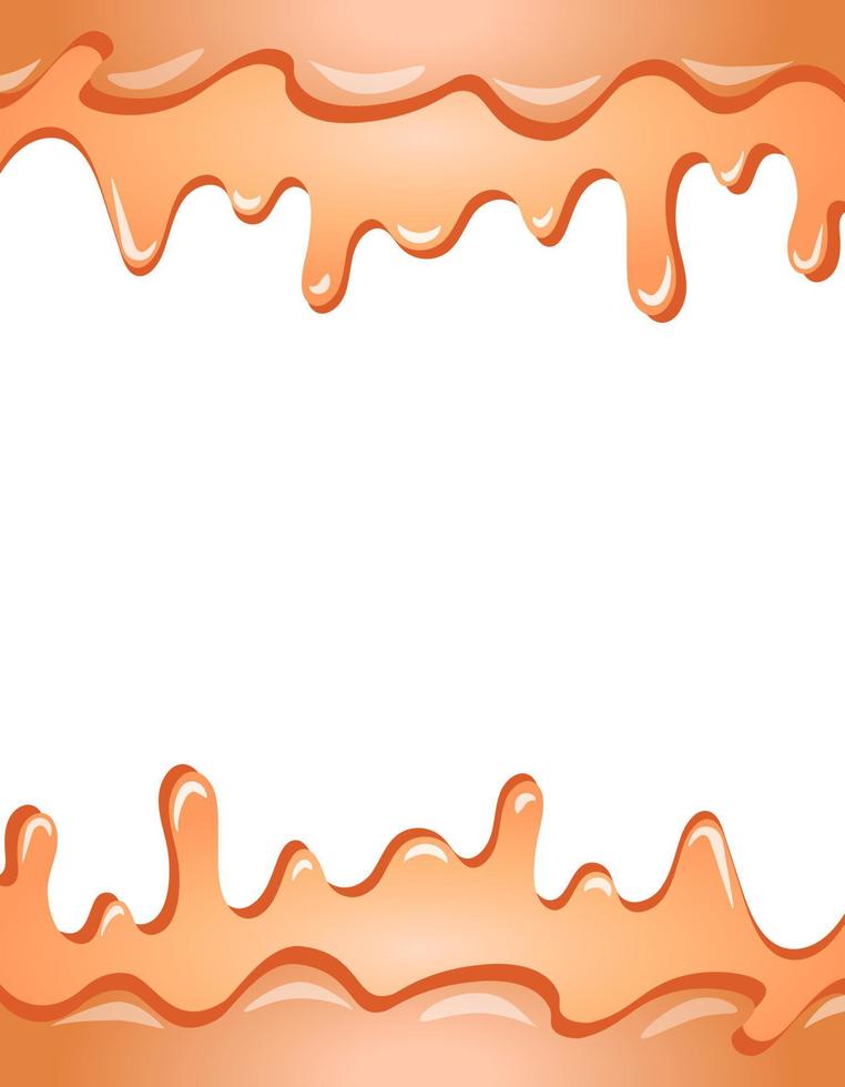 borde derretido de queso crema de dibujos animados realistas. marco colorido de alimentos dulces aislado en la ilustración de vector de fondo blanco. chocolate con leche.