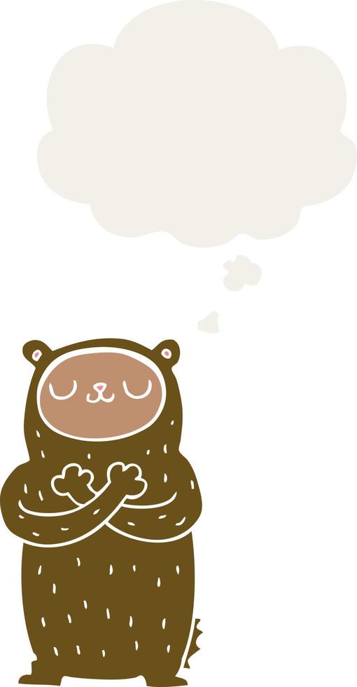 oso de dibujos animados y burbuja de pensamiento en estilo retro vector