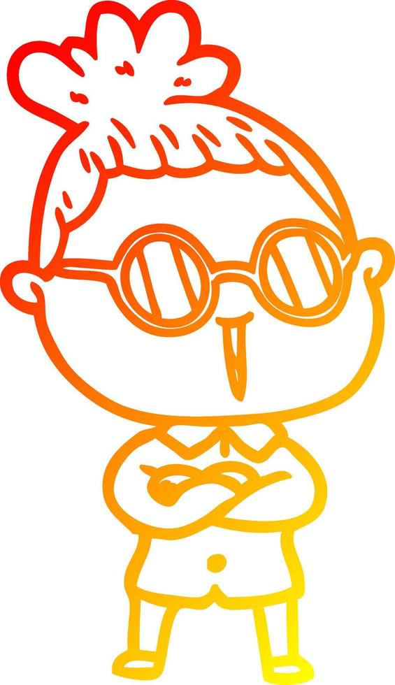 warm gradient line drawing cartoon woman wearing spectacles vector