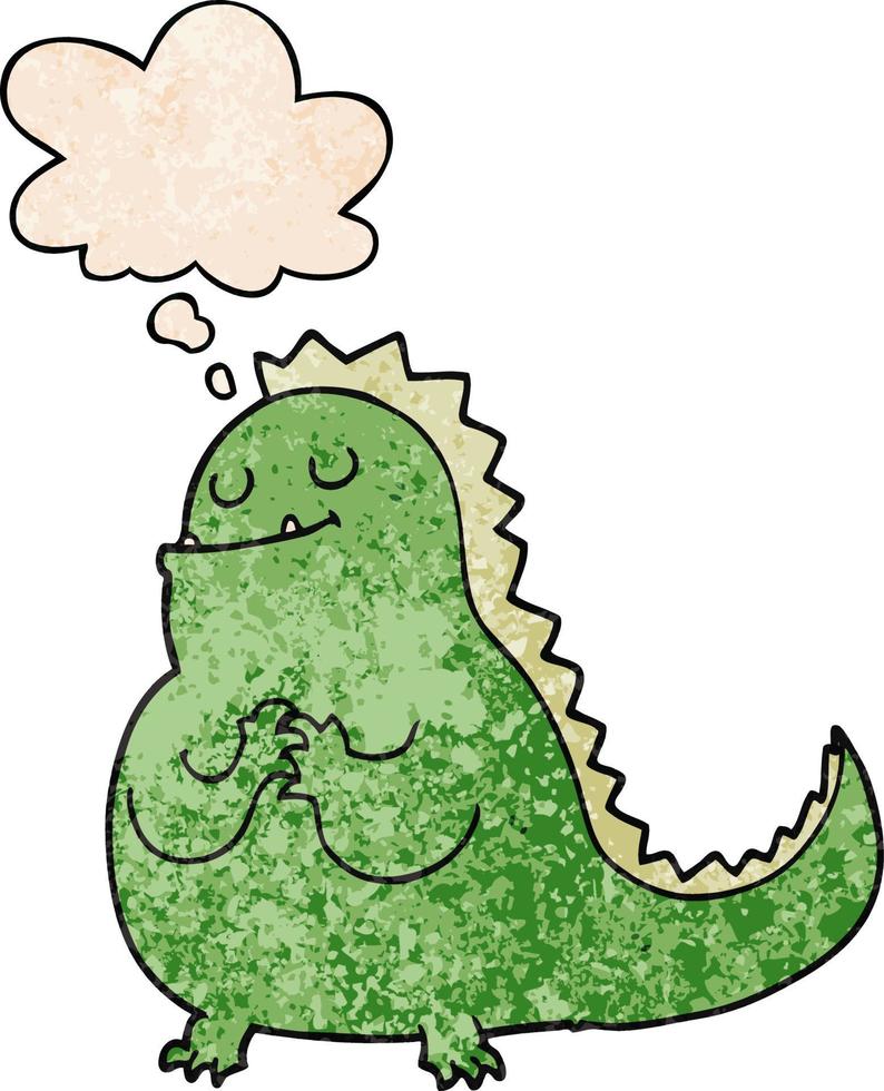 cartoon dinosaur and thought bubble in grunge texture pattern style vector