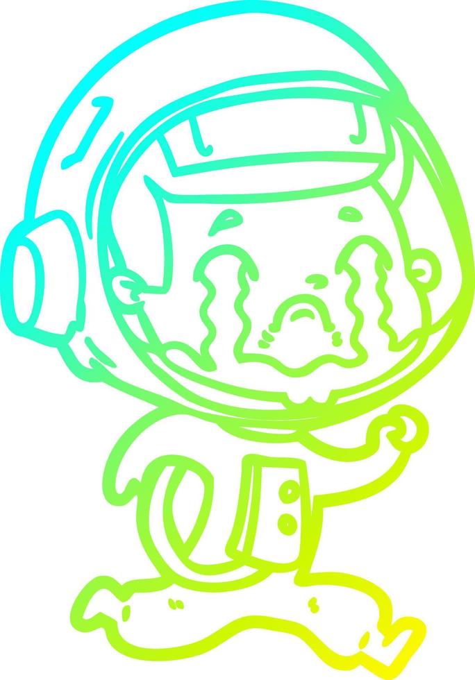 cold gradient line drawing cartoon crying astronaut vector