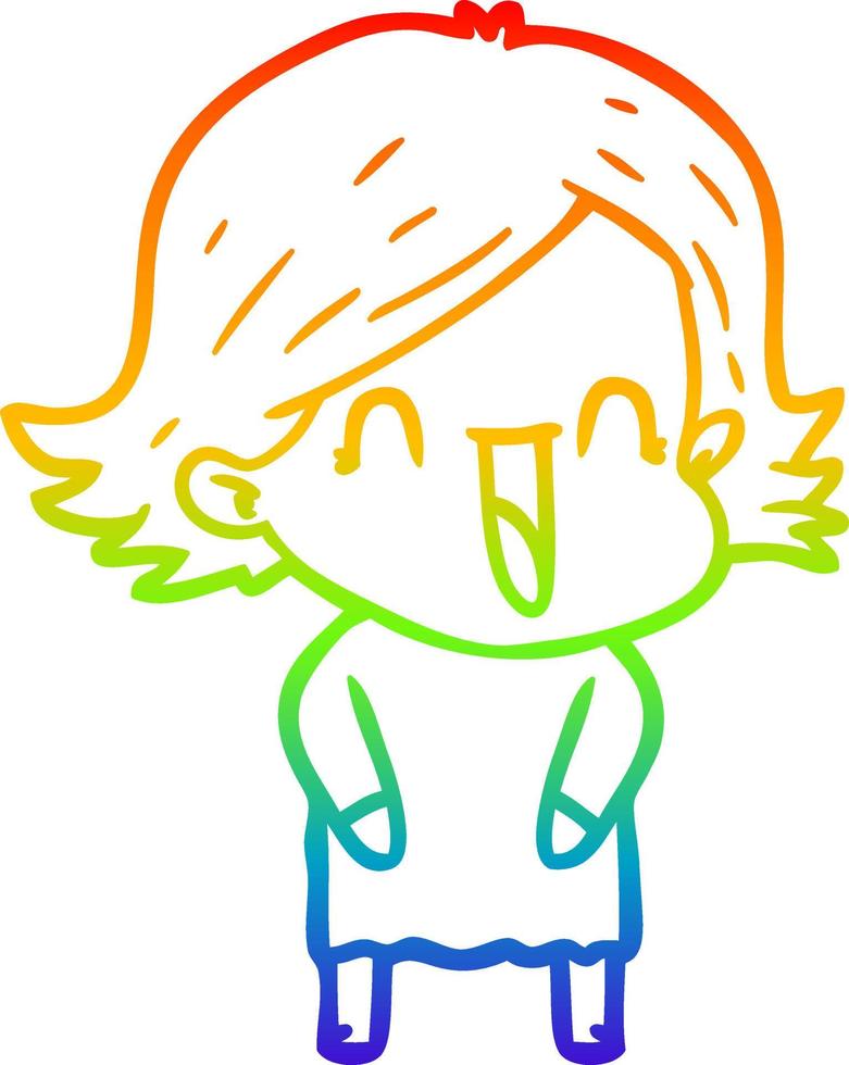 dibujo de línea de gradiente de arco iris mujer riendo de dibujos animados vector