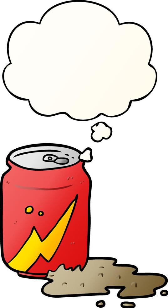 cartoon soda can and thought bubble in smooth gradient style vector