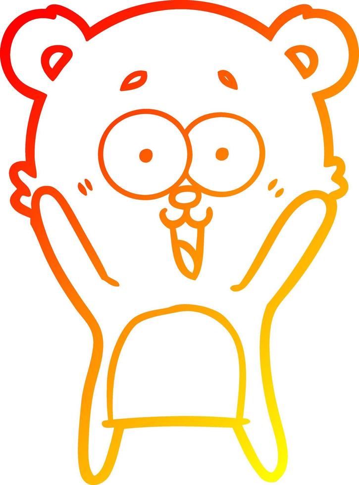 dibujo de línea de gradiente cálido riendo dibujos animados de oso de peluche vector