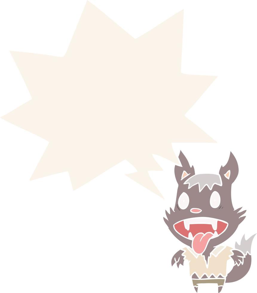 hombre lobo de halloween de dibujos animados y bocadillo de diálogo en estilo retro vector