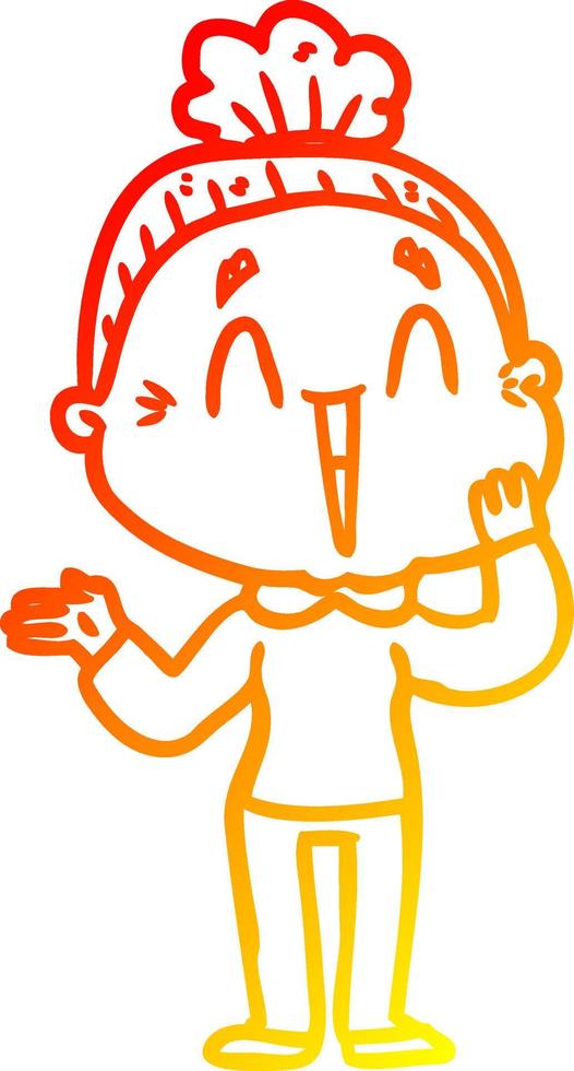 warm gradient line drawing cartoon happy old lady vector