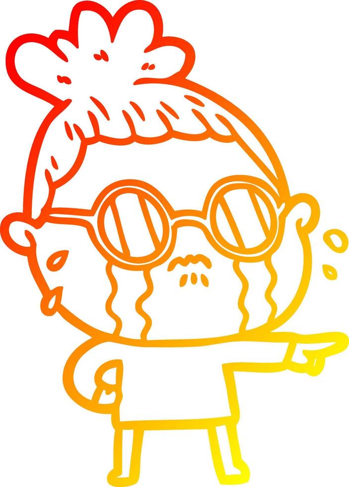 warm gradient line drawing cartoon crying woman wearing spectacles vector