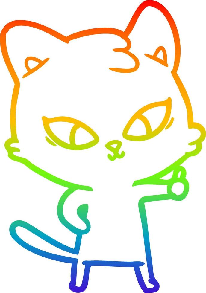 rainbow gradient line drawing cute cartoon cat vector