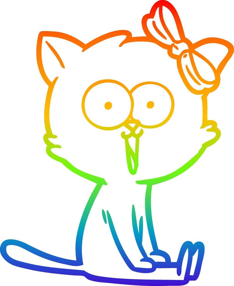 rainbow gradient line drawing cartoon cat vector