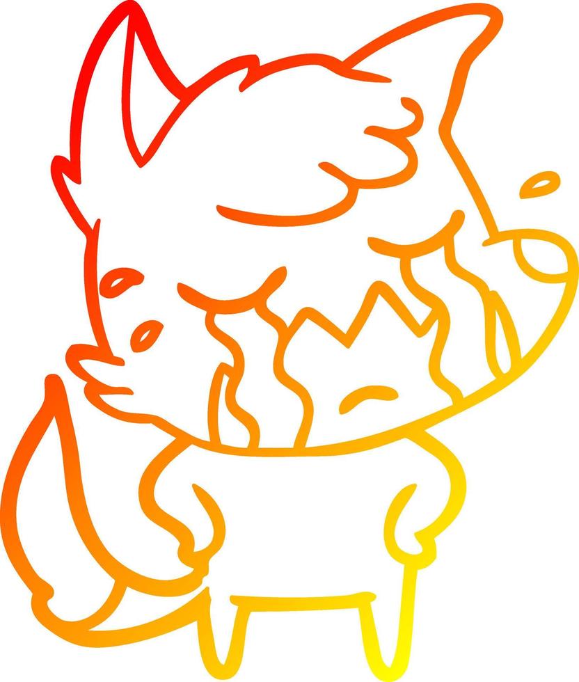 warm gradient line drawing crying fox cartoon vector