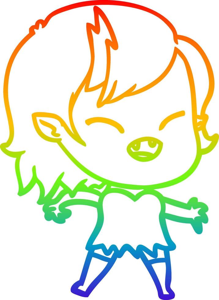 arco iris gradiente línea dibujo dibujos animados riendo vampiro niña vector