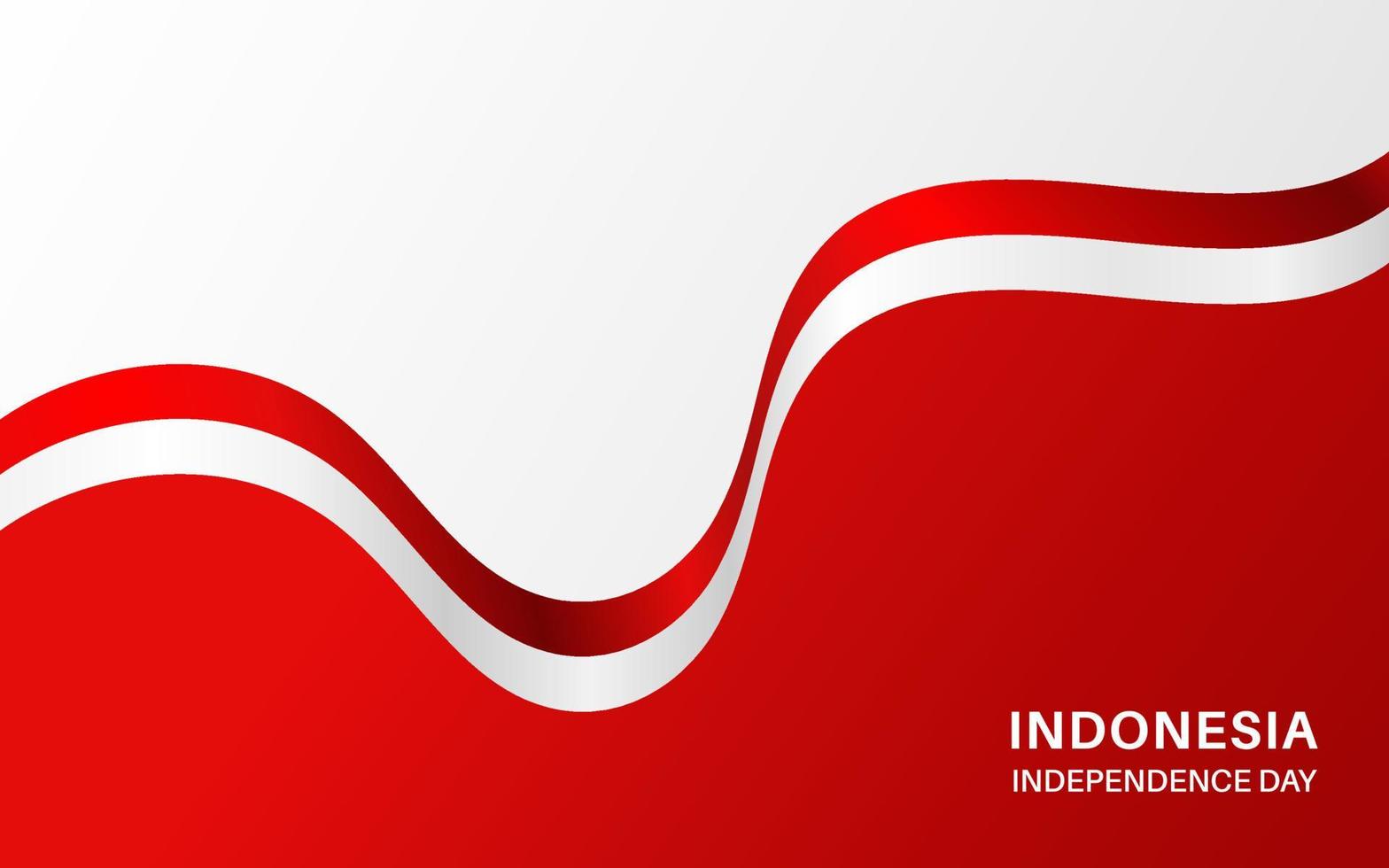 Indonesia independence day banner. Red and white flag ribbon vector background
