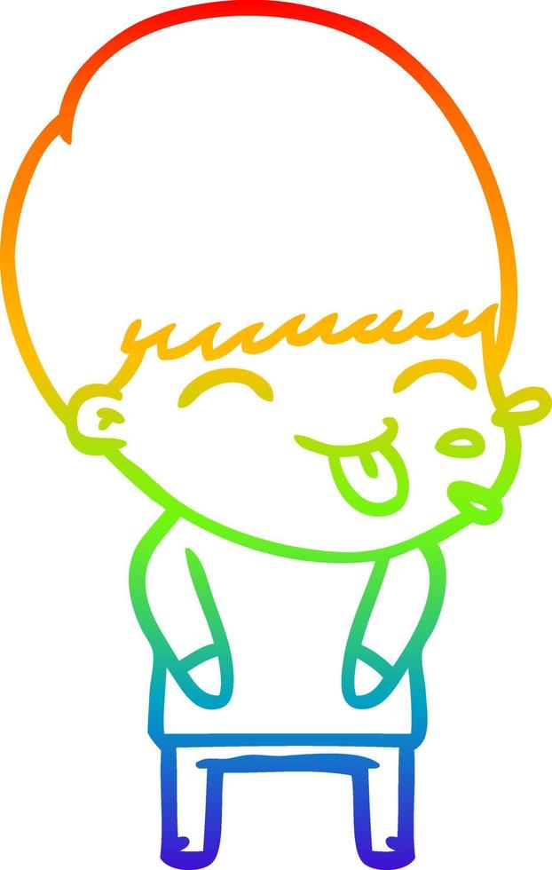 rainbow gradient line drawing cartoon boy sticking out tongue vector