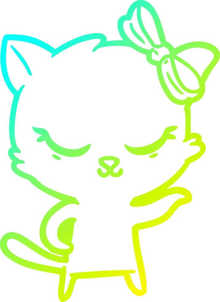 cold gradient line drawing cute cartoon cat with bow vector