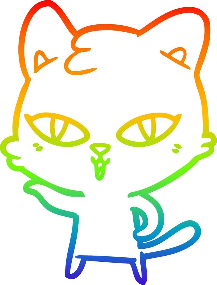 rainbow gradient line drawing cartoon cat vector