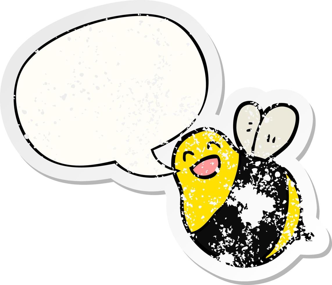 caricatura, abeja, y, burbuja del discurso, pegatina angustiada vector