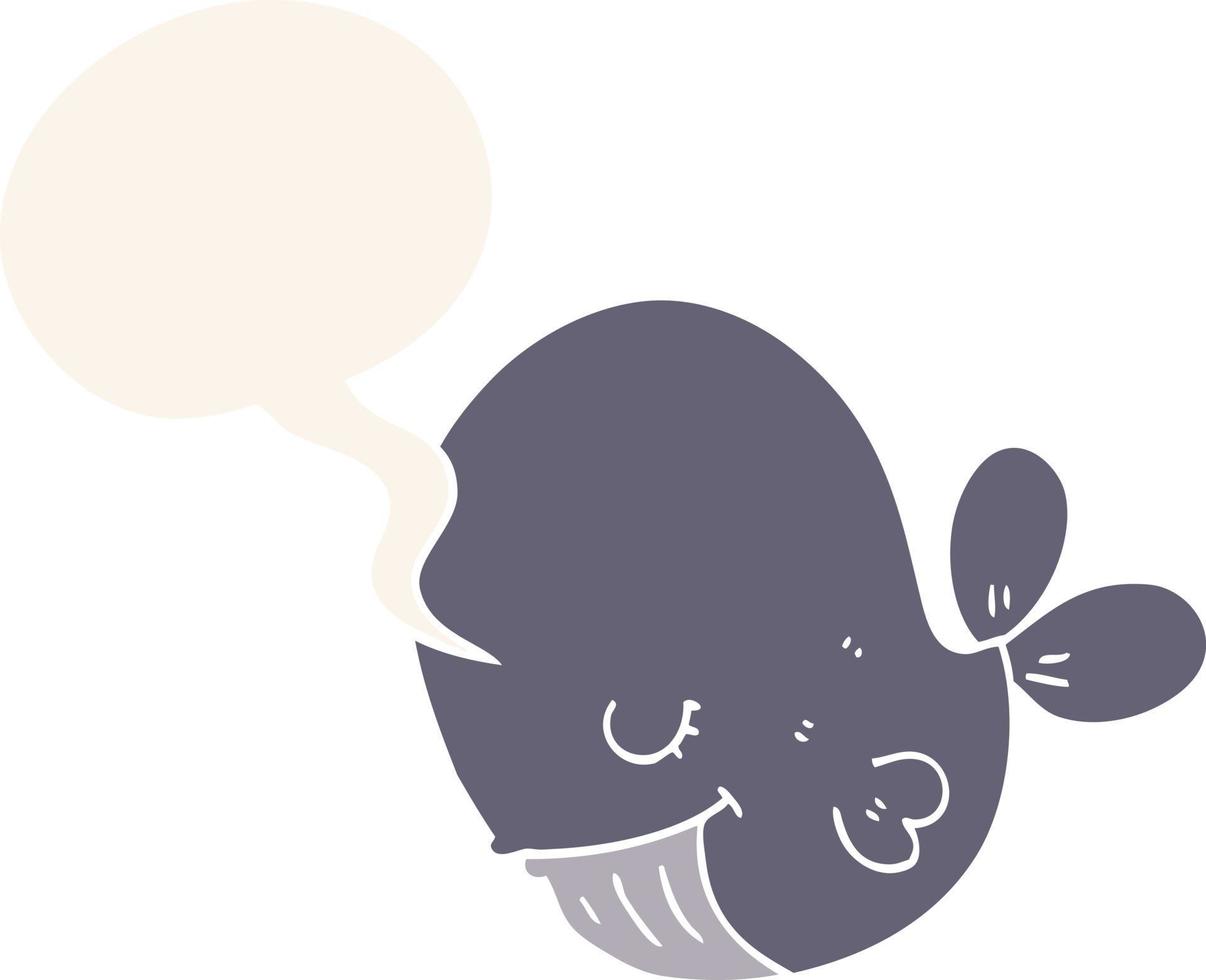 cartoon whale and speech bubble in retro style vector