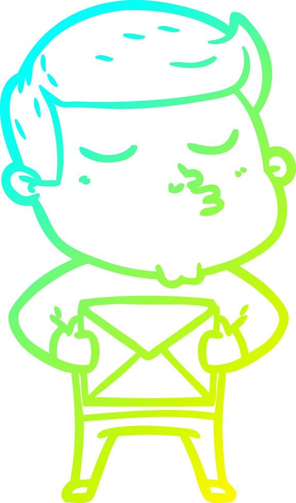 cold gradient line drawing cartoon model guy pouting vector