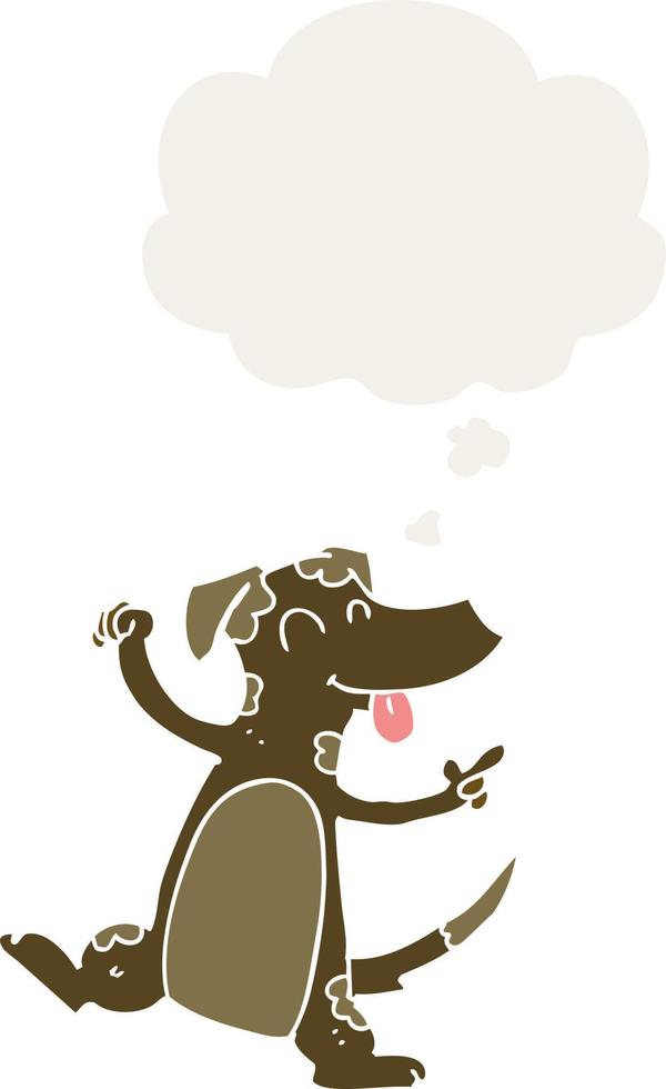 caricatura, perro bailando, y, pensamiento, burbuja, en, estilo retro vector