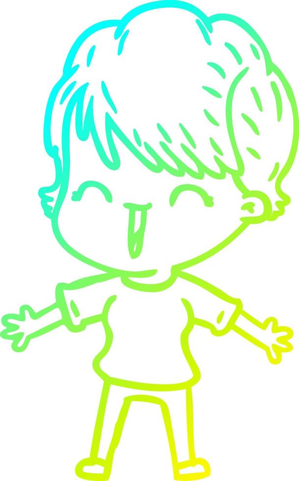 cold gradient line drawing cartoon laughing woman vector