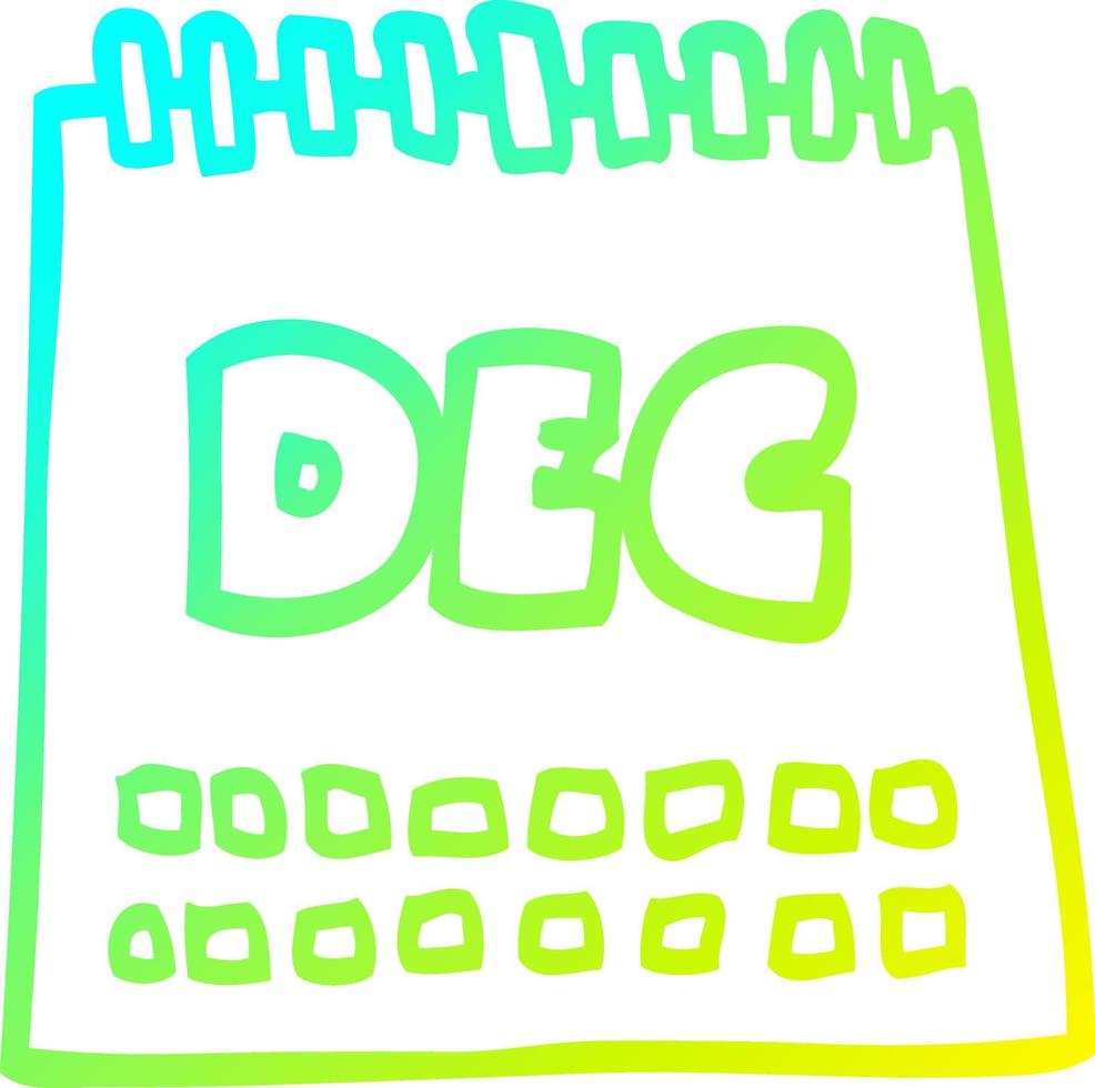 cold gradient line drawing cartoon calendar showing month of december vector