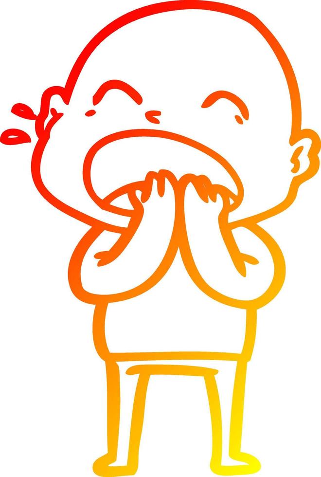 warm gradient line drawing cartoon shouting bald man vector